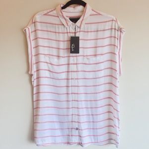 RAILS ‘BRIT’ ROLLED DROPPED SLEEVE PINK AND WHITE